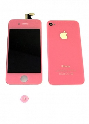 Фотография высокого разрешения Комплект задняя крышка + Стекло Touch Screen с LCD дисплеем в сборе iPhone 4 розовые